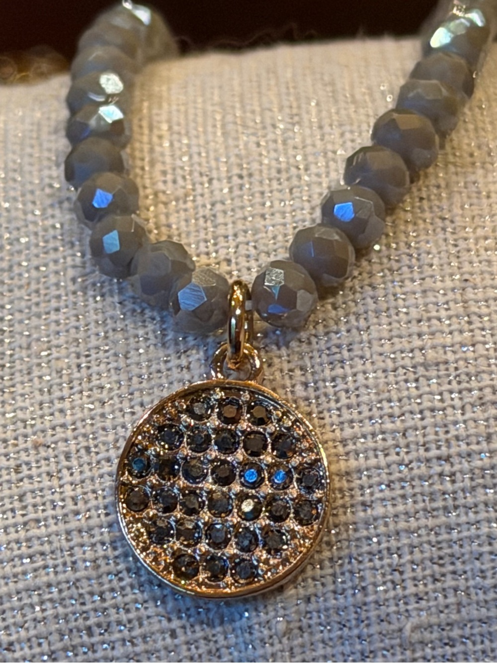 Elegant Gray Beaded Necklace with Gold Pendant by Park Lane - Picture 3 of 8